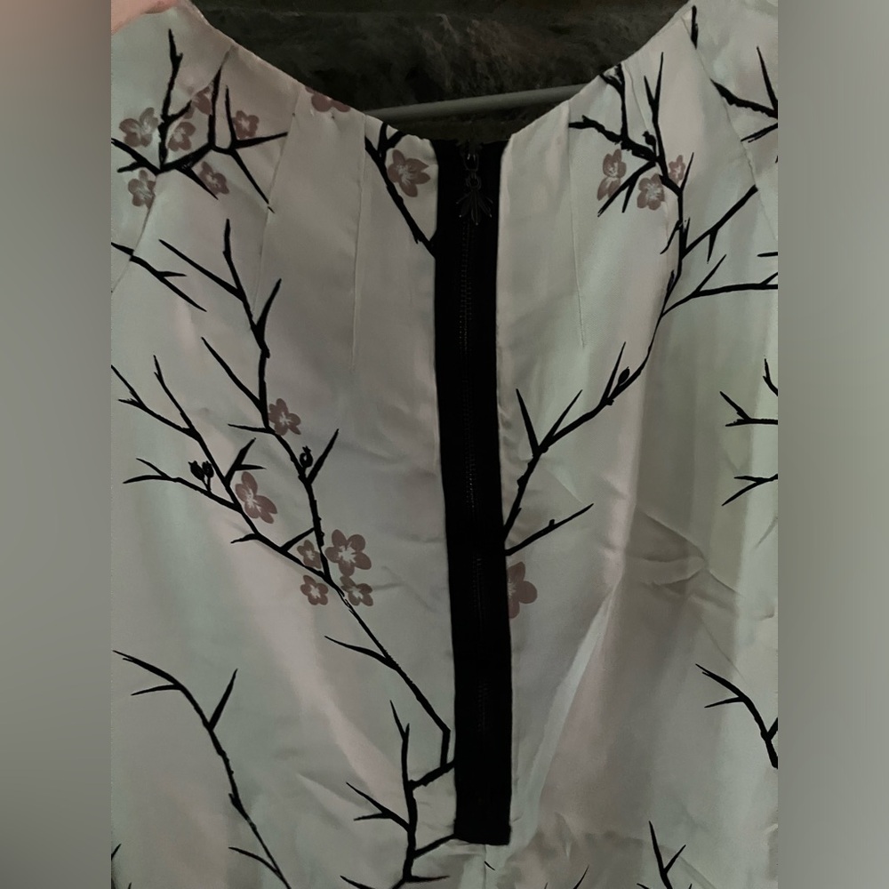 Rare EDUN 100% silk Ivory and Black Japanese Blossom Patterned Dress - Picture 7 of 10